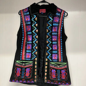 Vintage Handpainted Leather Vest Sz S